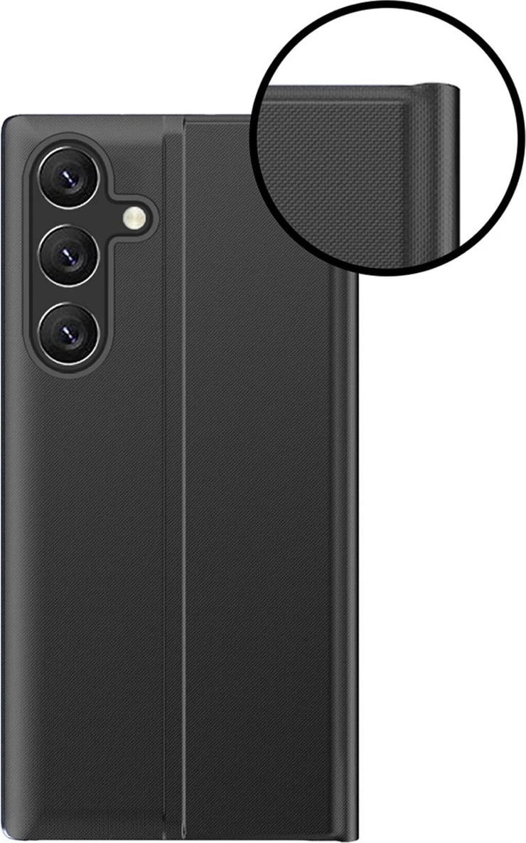 Mbështjellës Hurtel New Sleep View Case për Samsung Galaxy A55, me kapak dhe mbajtëse, i zi