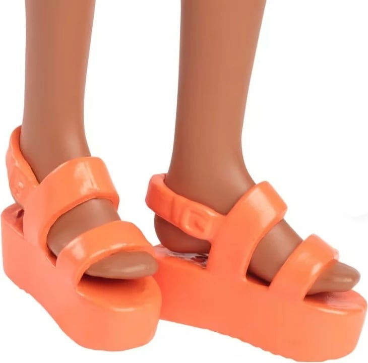 Kukull Barbie Fashionistas Mattel FBR37/HYT91, fustan portokalli me motive lulesh