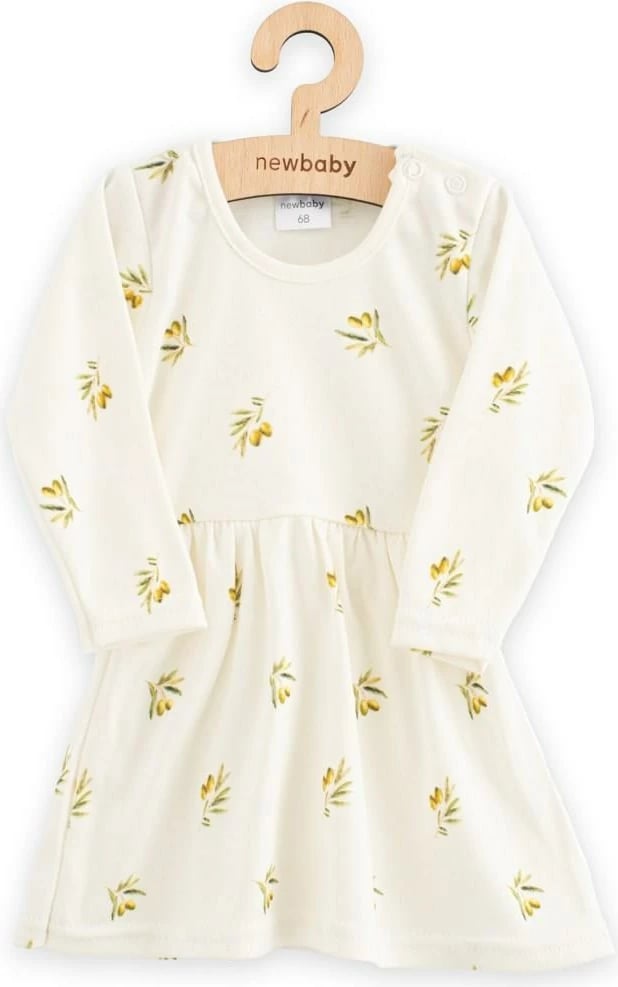 Fustan bebe vajzë, NEW BABY Olivy, 100% pambuk organik, mëngë të gjata, madhësia 62 (3-6m), bezhë
