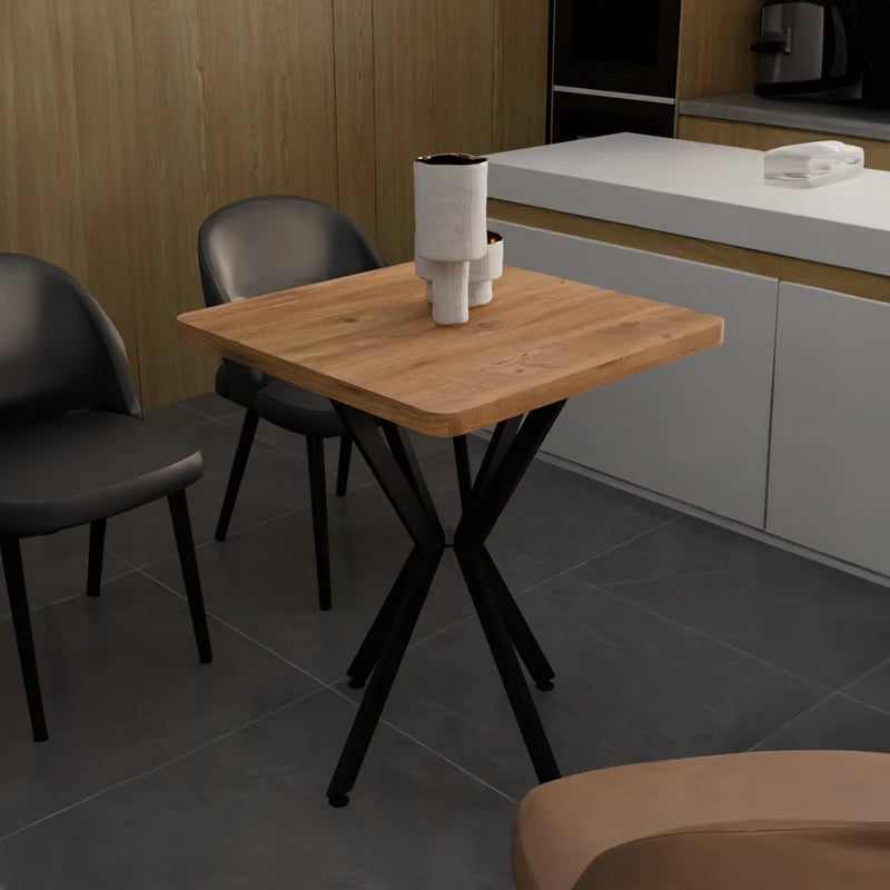 Sipërfaqe Tavoline Prestone melaminë lisi-metal i zi 70x70x75cm