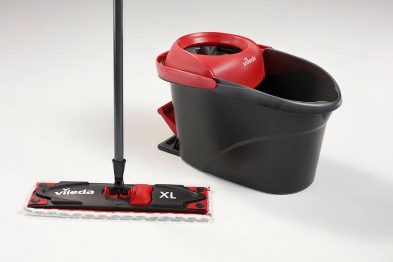 Mop i sheshtë Vileda Ultramat Turbo XL 161023, me kovë, 42 cm, Kuq e zi, set
