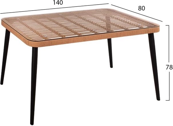 Set 5 pjesë Allegra Wicker me Tavolinë 140x80x78 Bezhë & e zezë FH10490