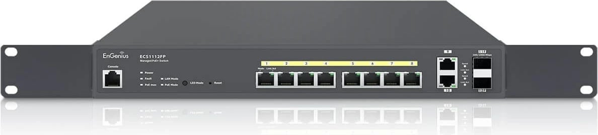 Switch i menaxhuar EnGenius ECS1112FP, 8 porte PoE, 2 SFP+, i zi
