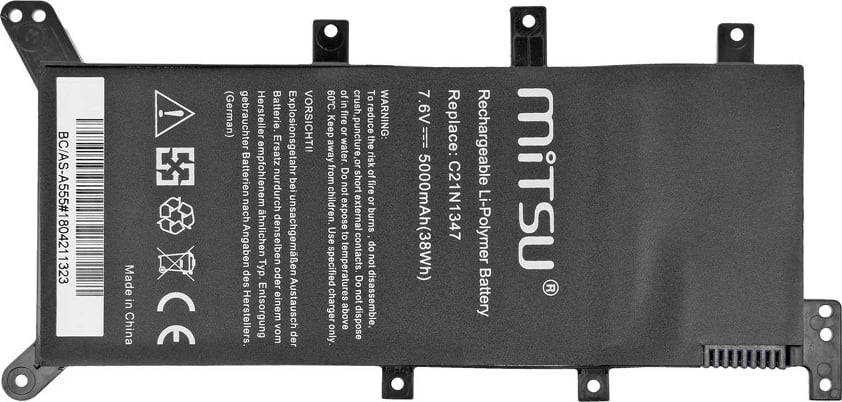 Bateri laptop Mitsu BC/AS-A555 për Asus A555 F555 K555, 5000 mAh, 7.6V, e zezë