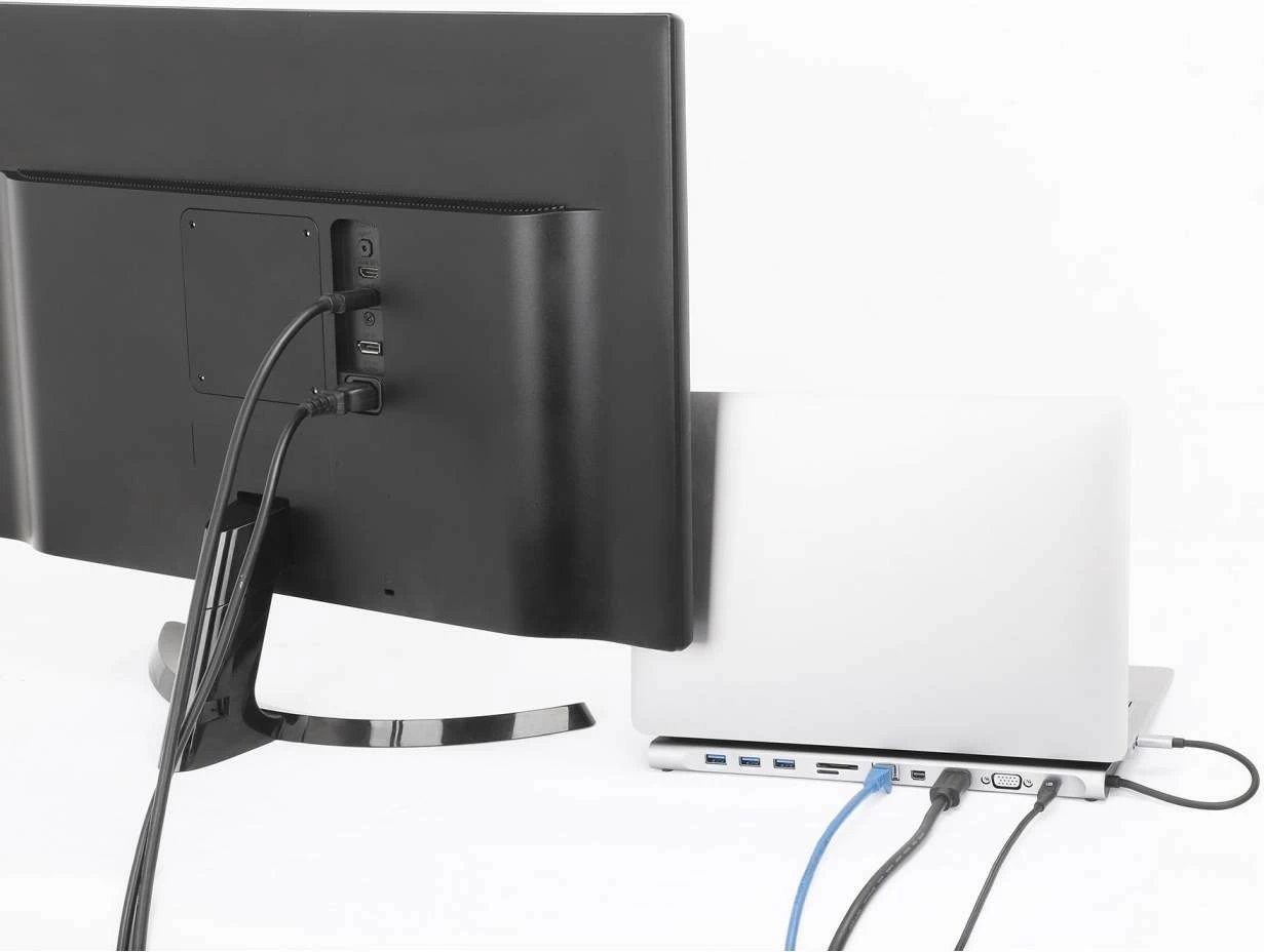 Docking station MANHATTAN USB-C 11in1 MST, për 3 monitorë, argjend