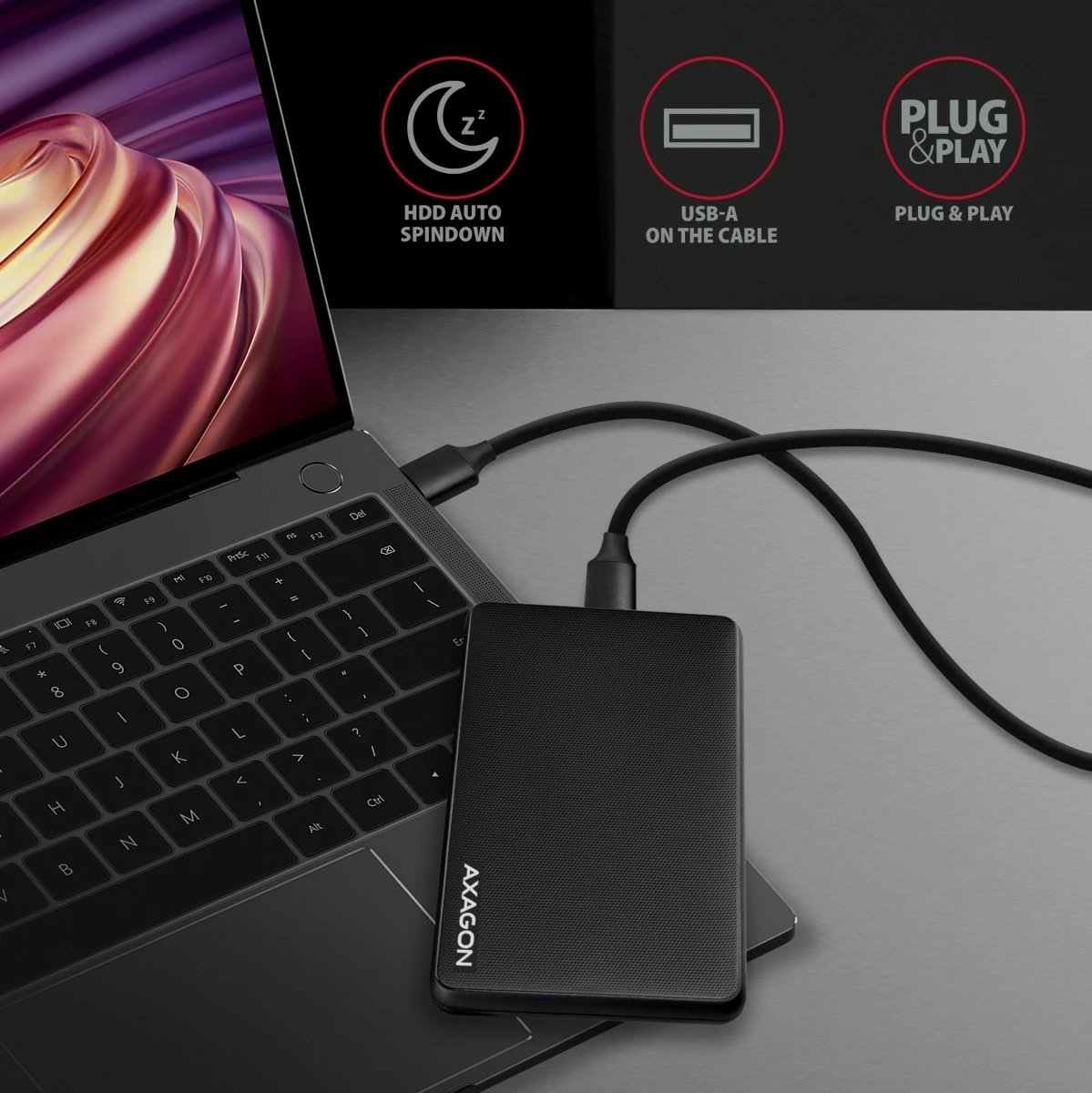 Kasë e jashtme AXAGON EE25-SL, për HDD/SSD 2.5", USB 3.2 Gen1, e zezë