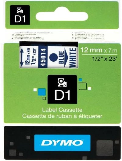 Shirit etiketime, Dymo, D1 45014 (S0720540), 12 mm x 7 m, blu mbi të bardhë