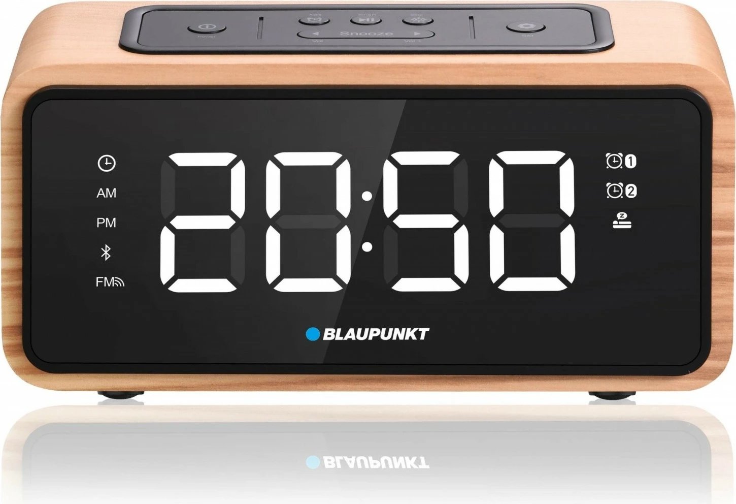 Orë alarmi Blaupunkt CR65BT me Bluetooth dhe radio FM, e zezë me pamje druri