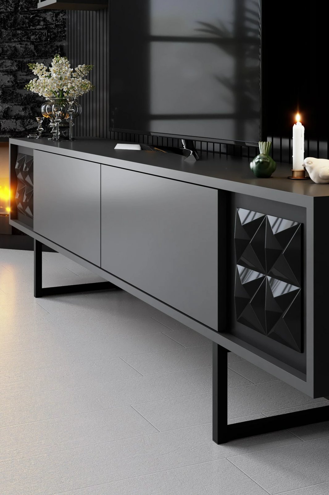 Set mobiljesh për dhomë dite Skye Decor, linjë e zezë, anthracite, e zezë
