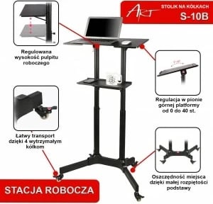 Tavolinë pune për laptop/projektor ART STO S-10B, e zezë