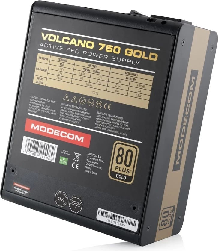 Njësi furnizimi me rrymë Modecom Volcano Gold 750 W ATX, e zezë