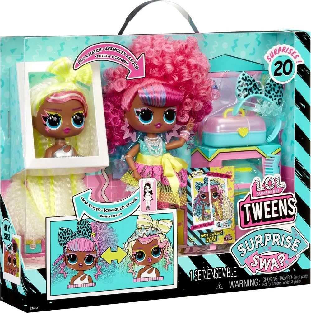 L.O.L. Surprise! Tweens Surprise Swap Kukull Mode, Curls-2- Crimps Cora, Shumëngjyrëshe