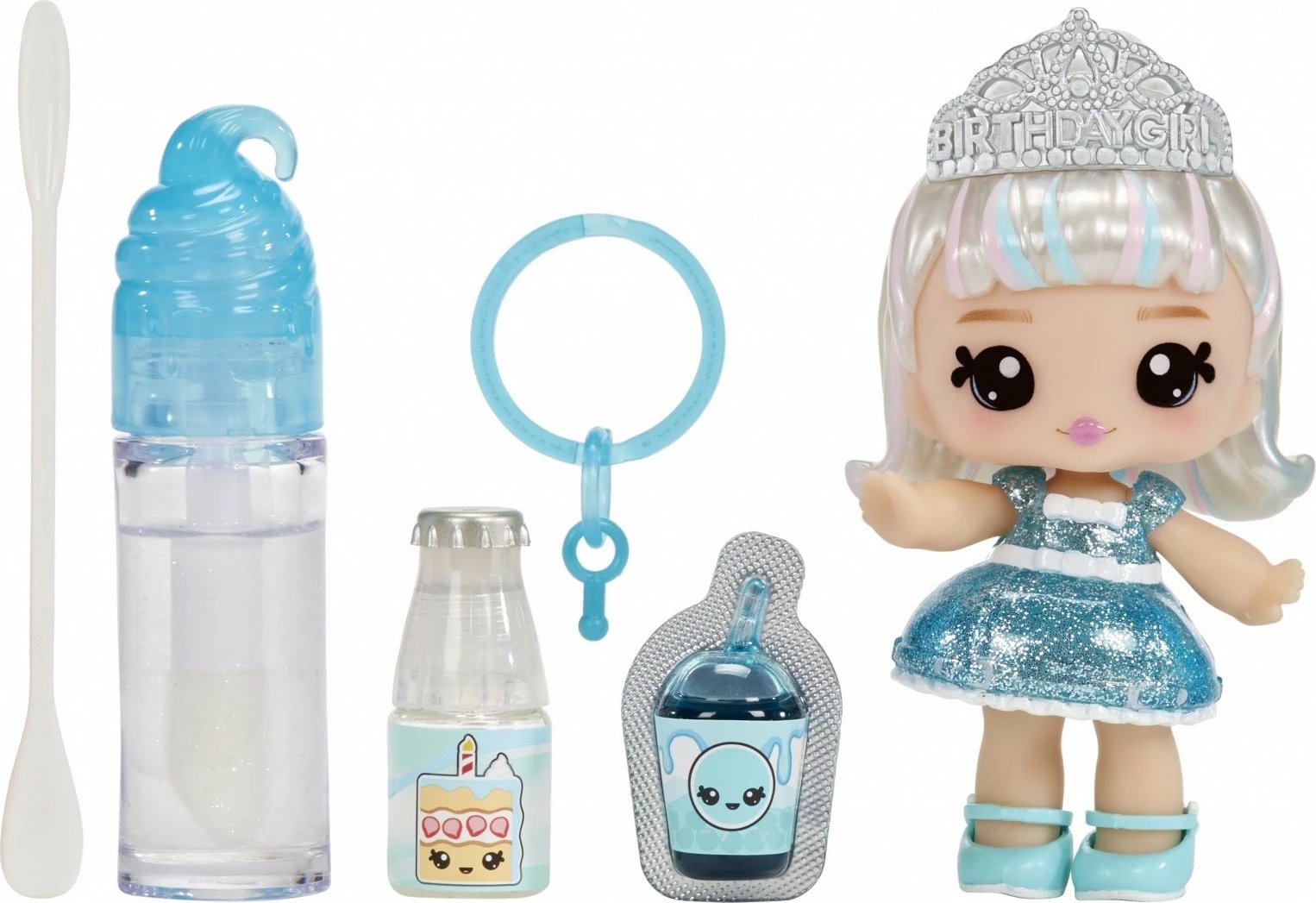 Set lodër Yummiland Lipgloss MGA Callie Birthday Cake me kukull dhe lipgloss, kaltër