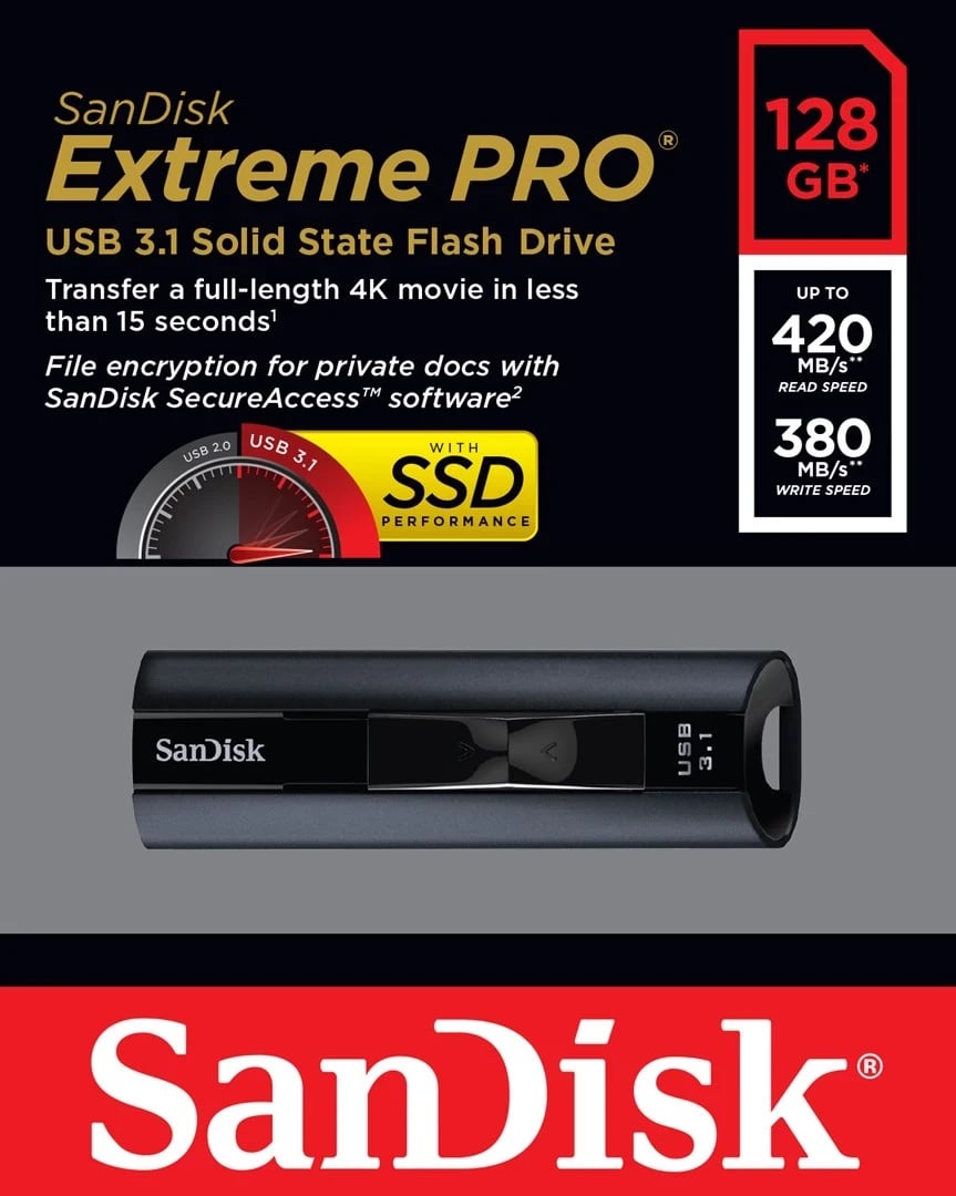 USB flash drive SanDisk Extreme Pro 128 GB USB Type-A 3.2 Gen 1, E zezë