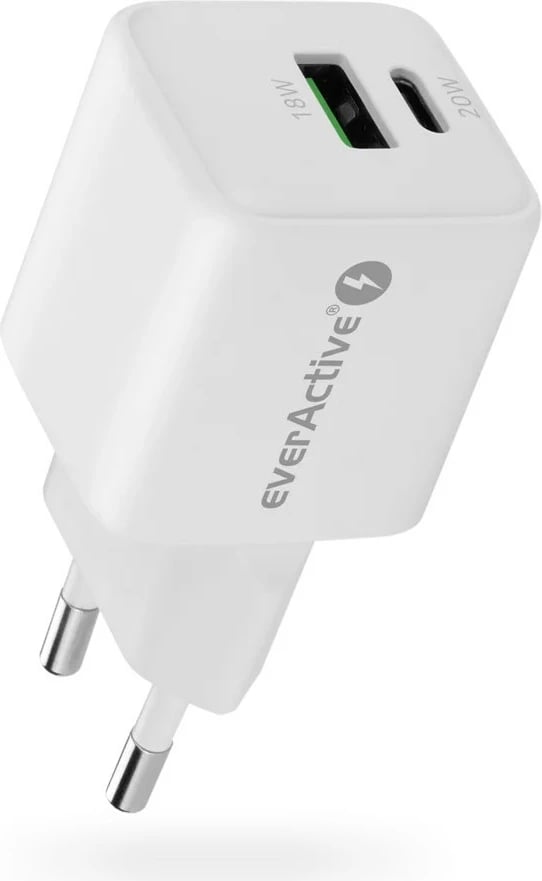 Adapter energjie GaN everActive SC-330Q, 20W, 1x USB, 1x USB-C, Bardhë