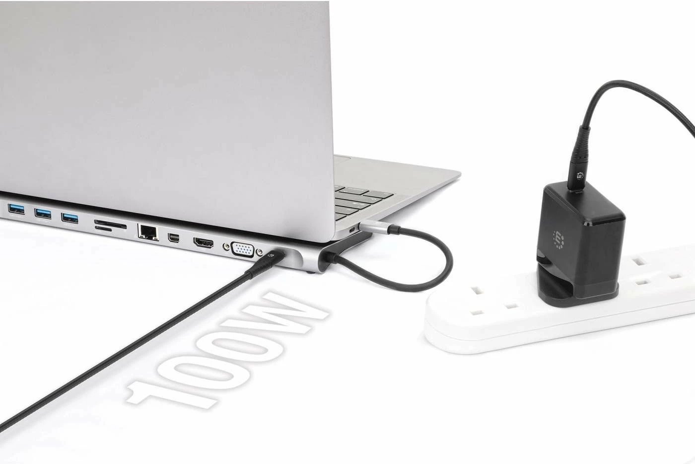 Docking station MANHATTAN USB-C 11in1 MST, për 3 monitorë, argjend