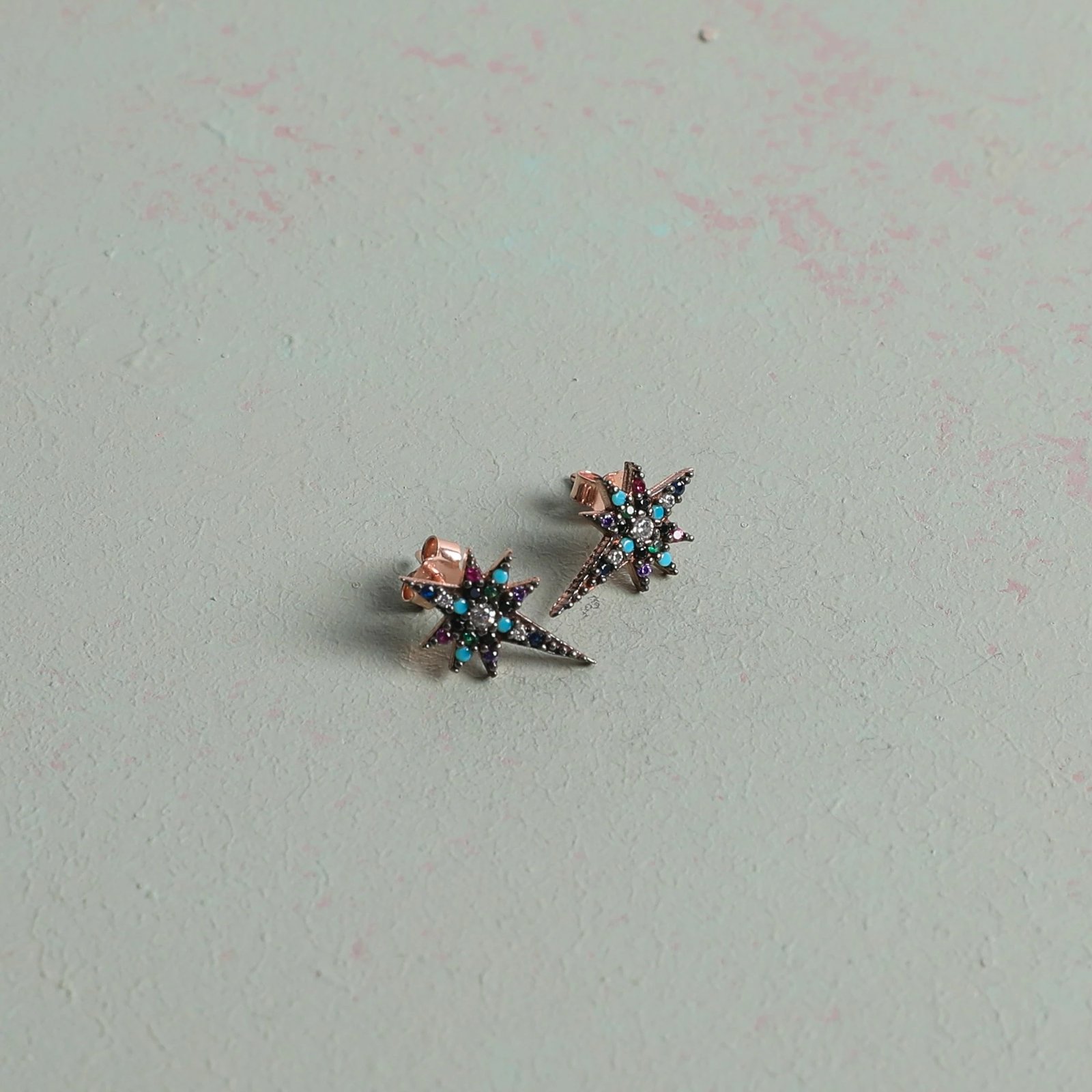 Vathë argjendi, ngjyrë rozë ari e zezë, Jumeon, 16x10mm