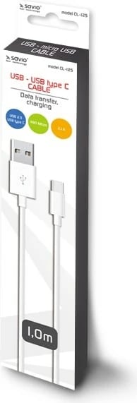 Kabllo USB Savio, 1m, e bardhë