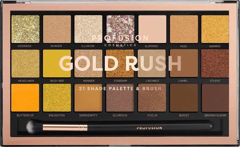 Paletë për sy Profusion Gold Rush, 21 ngjyra, brush përfshirë