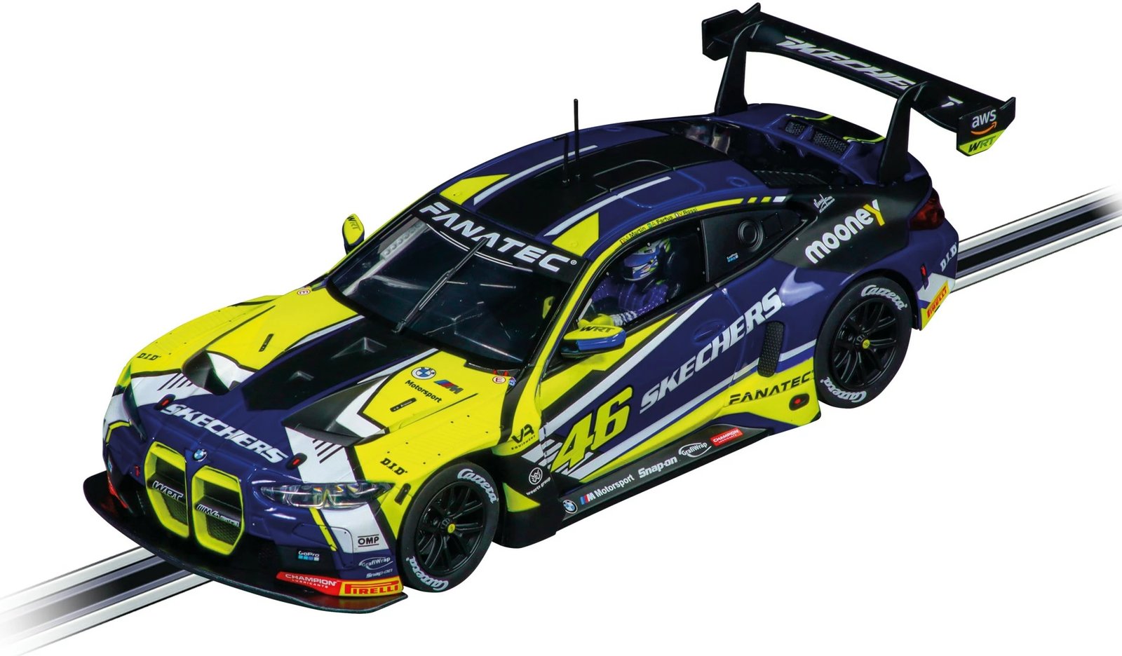 Makine drift Carrera BMW M4 GT3 Valentino Rossi No.46, 1:24, elektrike, zi/blu/verdhë