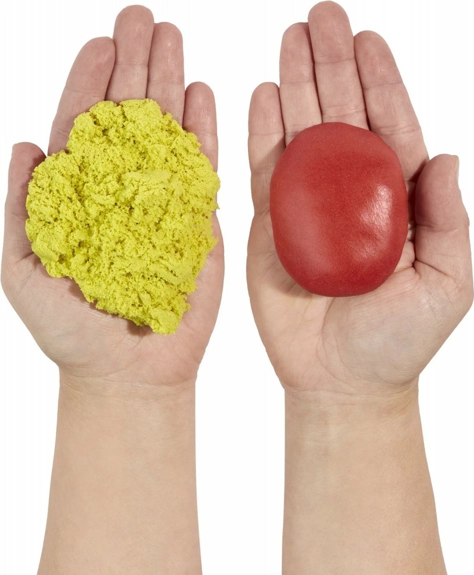 Set plastelinë dhe rërë kinetike MGA Wonder Factory Never Dry, e kuqe dhe e verdhë