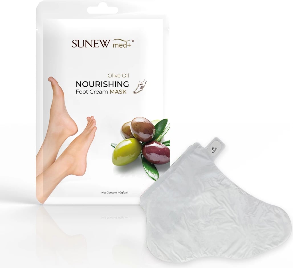 Maskë për këmbë për femra SunewMed+ ushqyese dhe rigjeneruese, formë çorape, me vaj ulliri, 40g