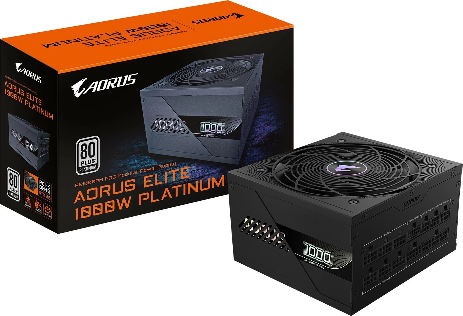Njësi furnizimi me rrymë Gigabyte AORUS ELITE P1000W ICE, PCIe 5.0, 80 PLUS Platinum, Dizajn plotësisht modular, 1000 W