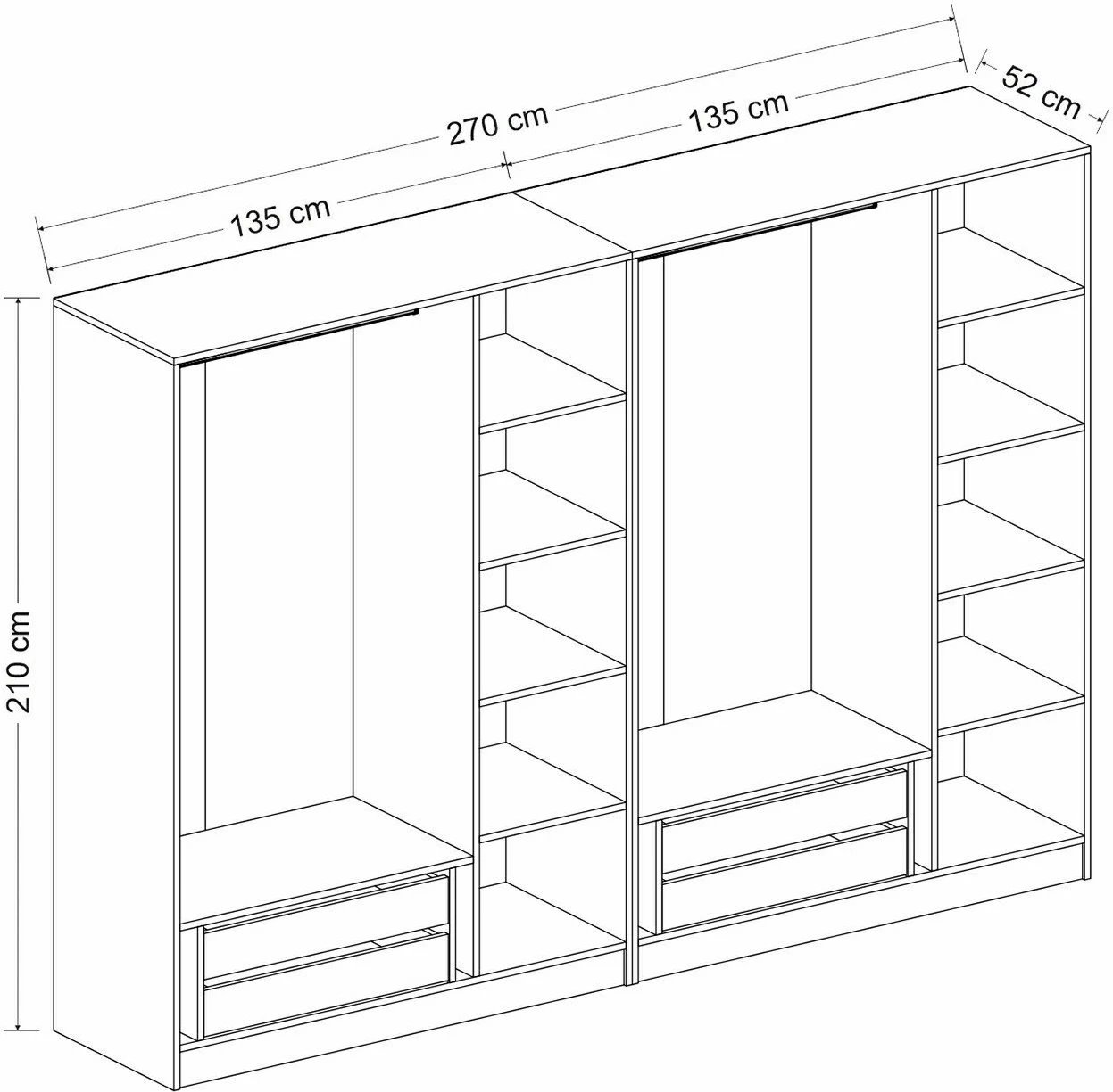 Dollap Skye Decor, Kale Plus - 7787, i bardhë, 270x210x52cm