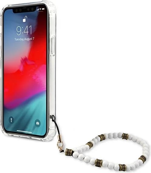 Mbështjellës Guess GUHCP12MKPSWH për iPhone 12/12 Pro 6.1", transparent me varëse perlë