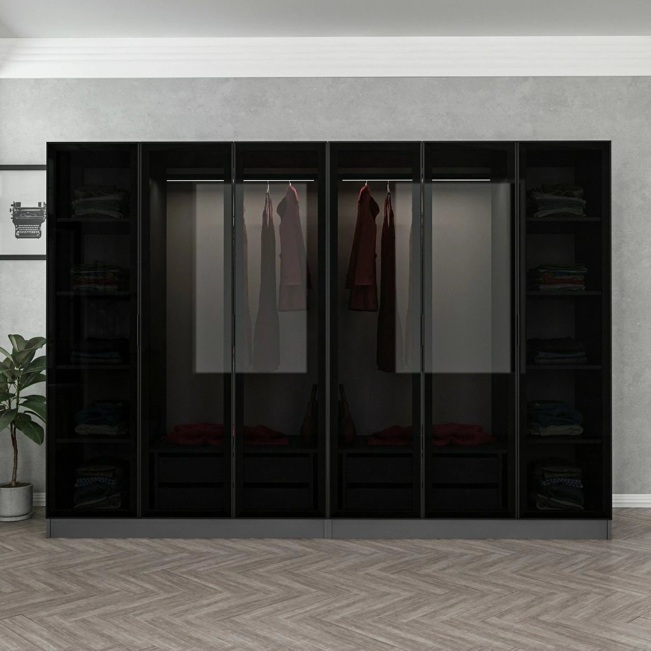 Dollap Skye Decor, anthracite e zi, 270x190x52cm, 8 pjesë