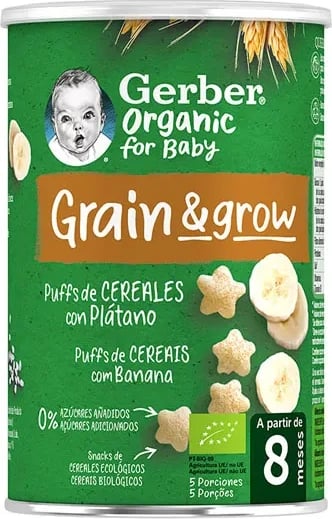 Drithëra të fryra për foshnje Gerber Organic me banane