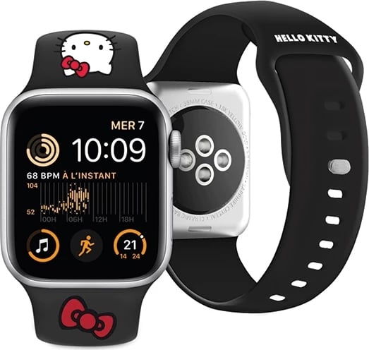 Rrip silikoni për Apple Watch Hello Kitty, 38/40/41mm, i zi