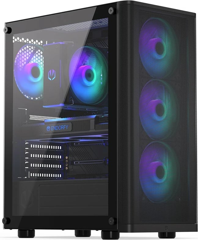 Kasë Endorfy Ventum 200 ARGB, ATX, 4 ventilatorë ARGB, xham i temperuar, e zezë