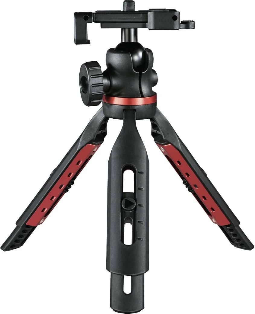 Tripod tavoline Hama 4630, për smartphone dhe kamera, 19 cm, i zi me të kuqe