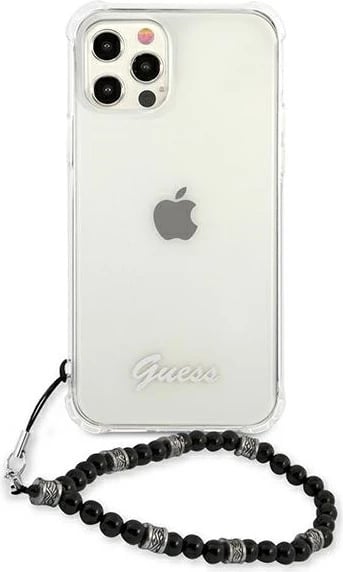 Mbështjellës Guess GUHCP12LKPSBK për iPhone 12 Pro Max 6.7", Transparent, me varëse Black Pearl