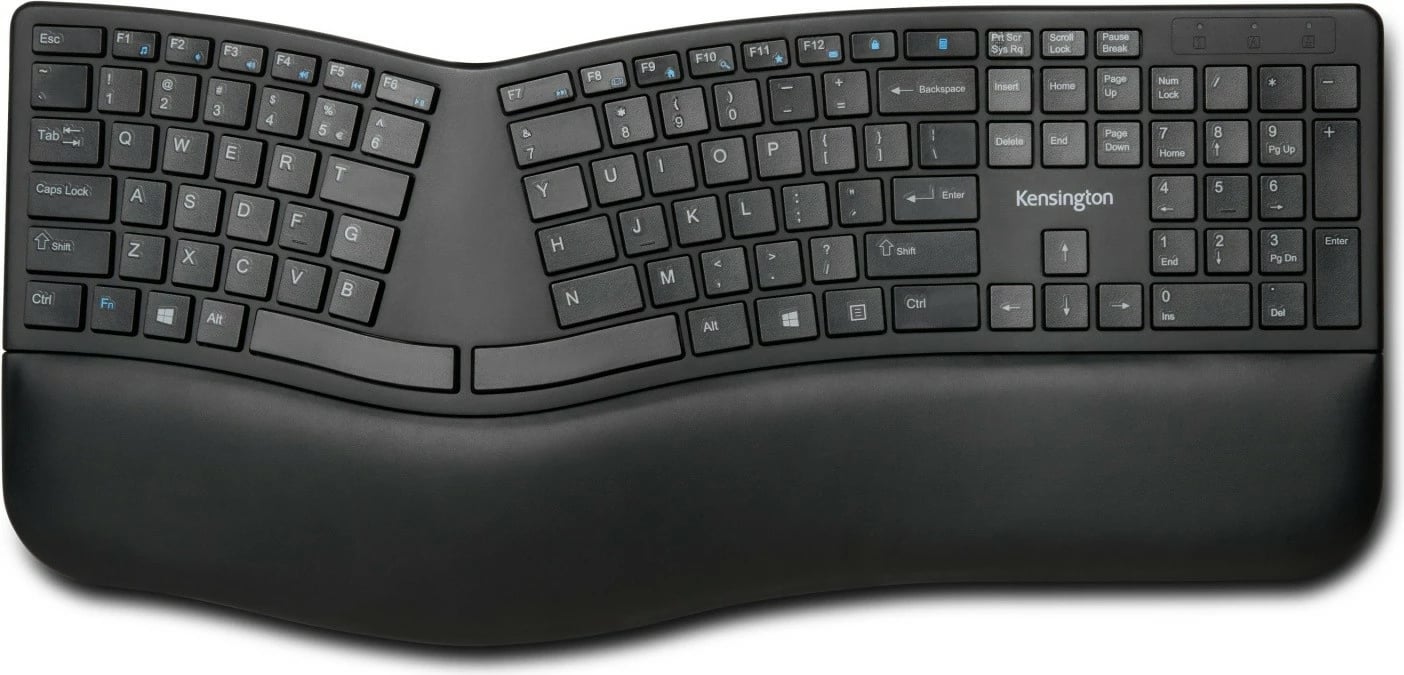 Tastierë wireless Kensington Pro Fit Ergo K75401WW, NL layout, 2.4 GHz & Bluetooth, ergonomike me mbështetëse kyçesh, e zezë