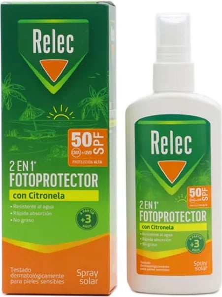 Spray mbrojtës ndaj diellit RELEC 2 në 1 Citronella SPF50, unisex, 100ml