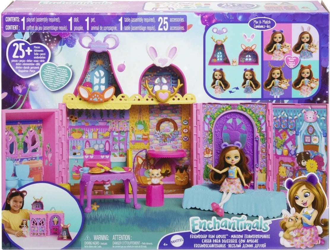 Set lodër shtëpi Enchantimals Mattel HXL53 me mobilje dhe aksesorë, shumëngjyrësh