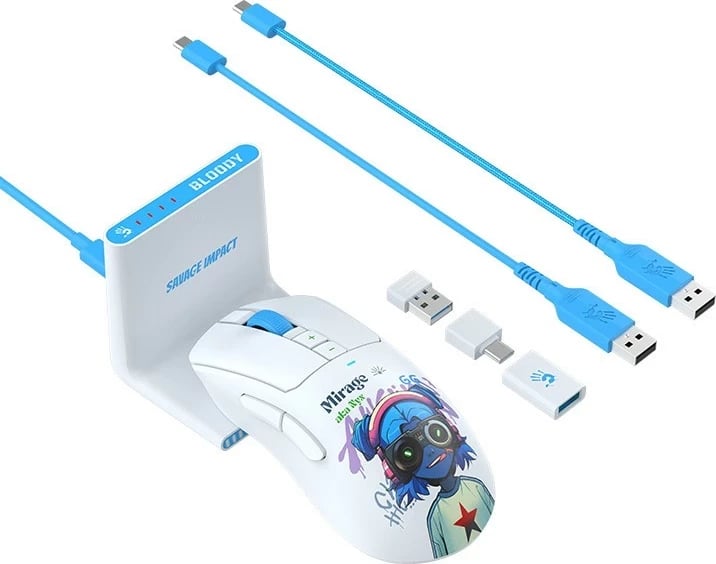 Maus gaming A4Tech Bloody R73 ULTRA DUO Nyx Mirage, pa tela, RGB, i bardhë