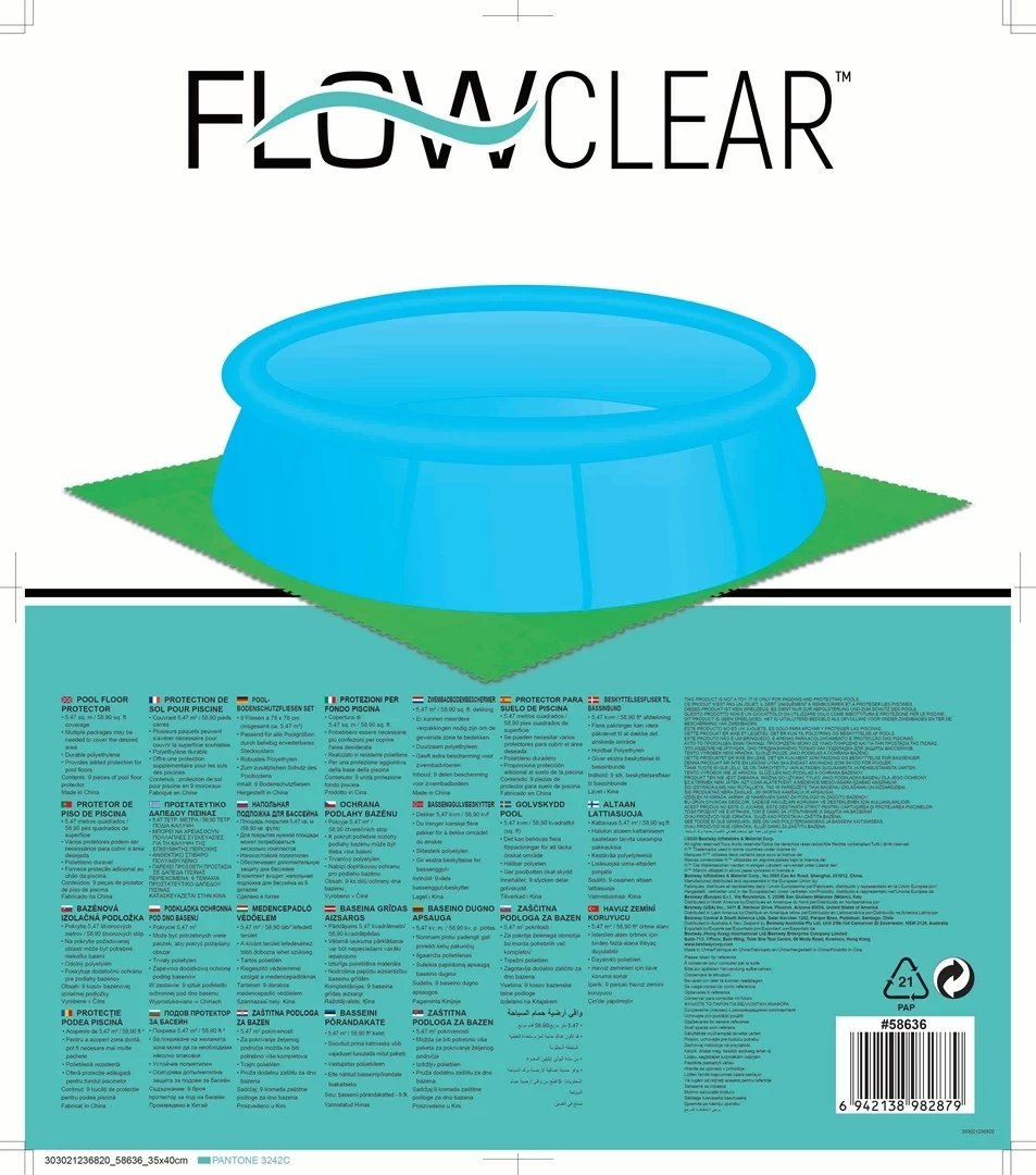 Mbrojtës dyshemeje për pishinë Bestway Flowclear 78cm x 78cm, i gjelbër, set prej 8 copësh