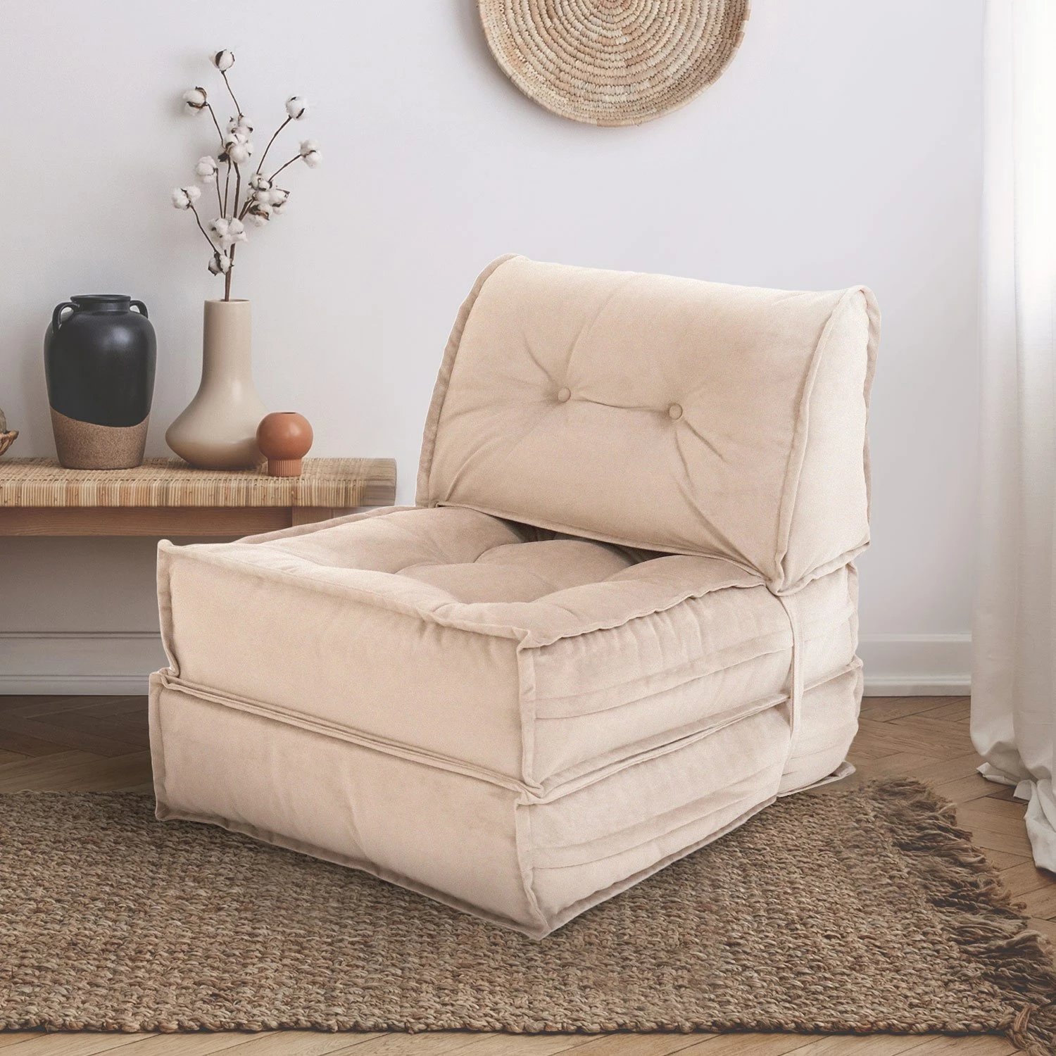 Krevat-karrige një vendës, Atelier del Sofa, kadife bezhë
