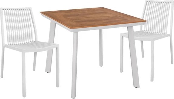 Set 3 pjesë me sipërfaqe tavoline 80x80x73 & karrige alumini ngjyrë bardhë FH10539.01