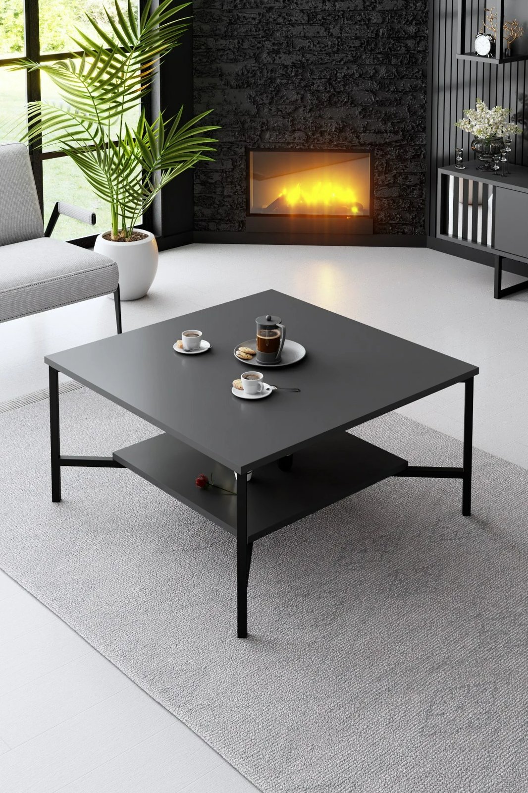 Set mobiljesh për dhomë dite Skye Decor, linjë e zezë, anthracite, e zezë