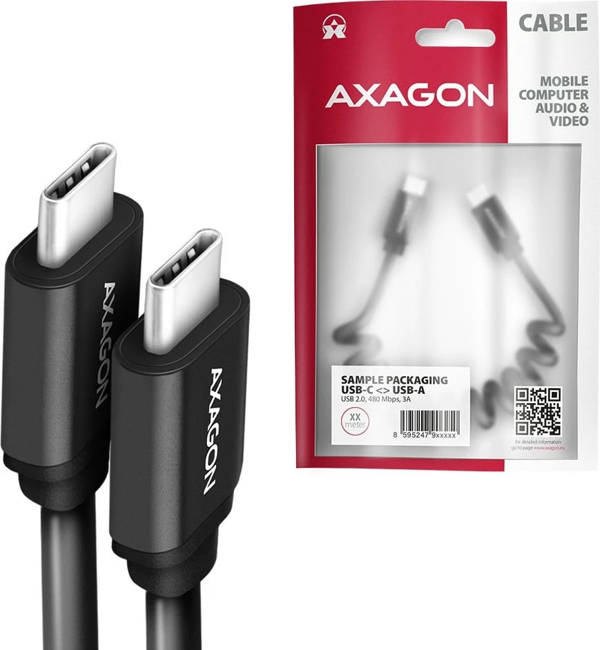 Kabllo USB-C në USB-C AXAGON BUCM-CM20TB, 1.1m, i zi, Twister