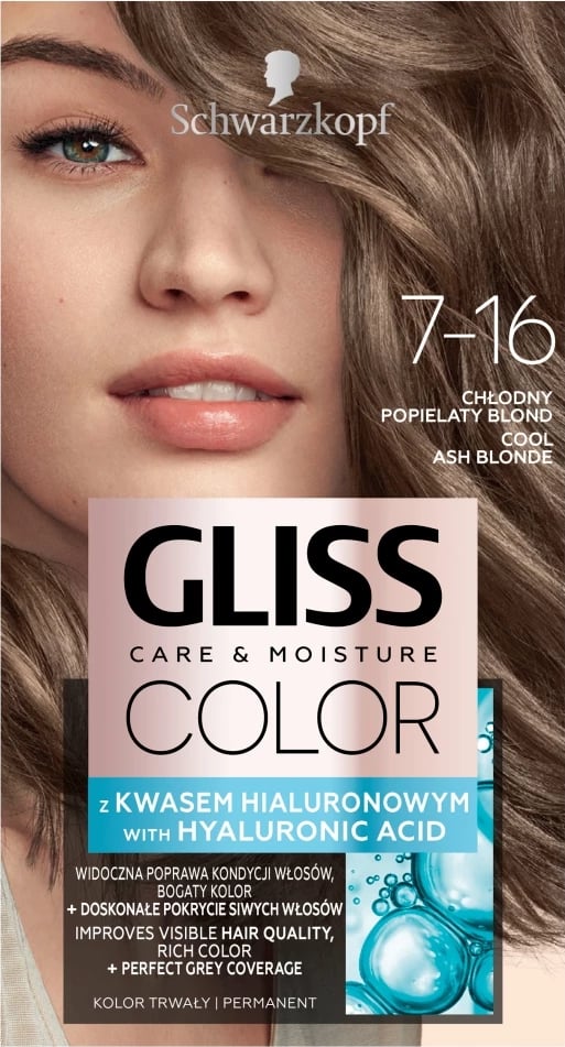 Ngjyrë për flokë për femra Gliss Color Care & Moisture 7-16 Cool Ash Blonde, 1 copë