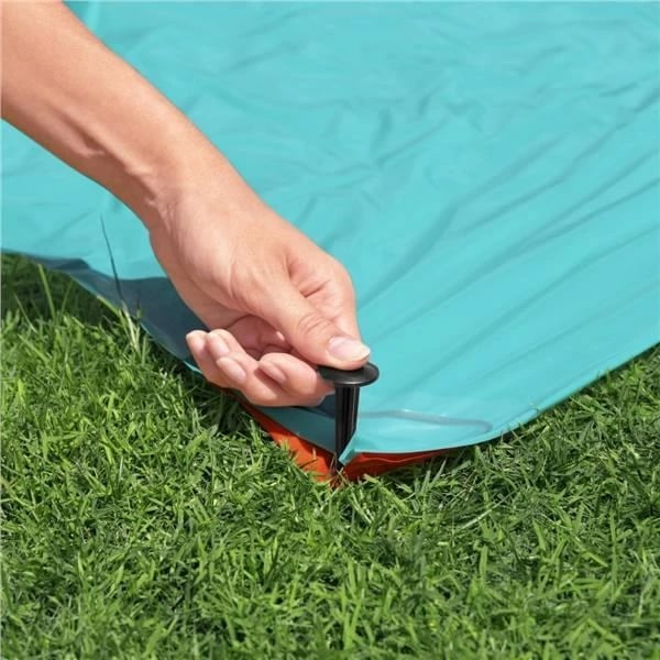 Rrëshqitëse uji fëmijësh me spërkatës, Bestway H2OGO! StompBlast 4.88 m, një korsi, lidhet me zorrë kopshti, blu, me arnpallë riparimi