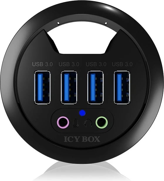 USB hub ICY BOX IB-HUB1403A, 4 porta USB 3.0, audio in/out, plastikë, e zezë