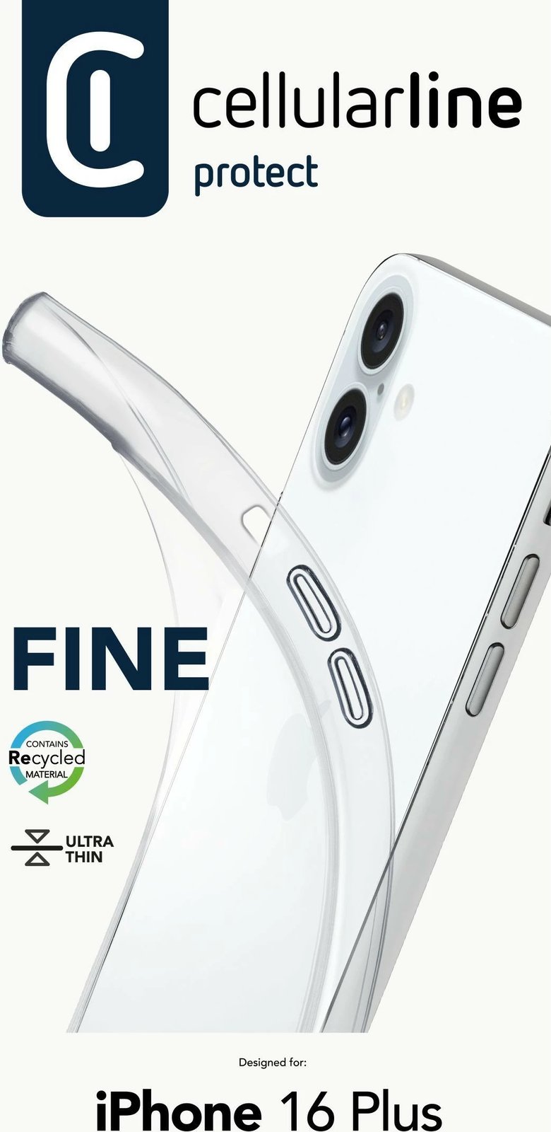 Mbështjellës Cellularline Fine për iPhone 16 Plus, ultra i hollë, MagSafe, transparent