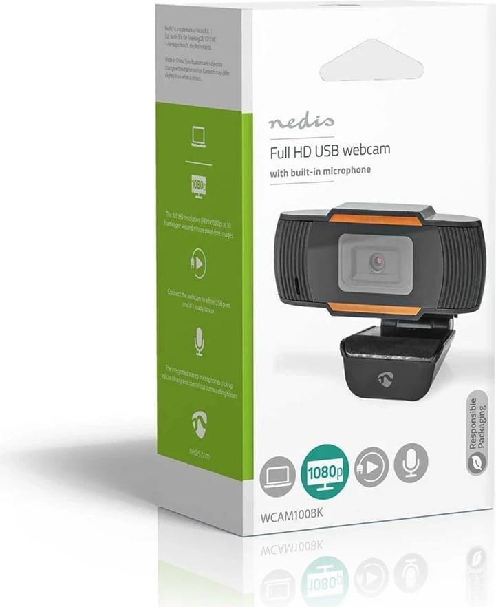 Webcam Nedis WCAM100BK, 2 MP, 1920 x 1080, USB 2.0, zi