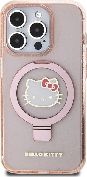 Mbështjellës Hello Kitty për iPhone 15 Pro, Ring Stand, MagSafe, Rozë